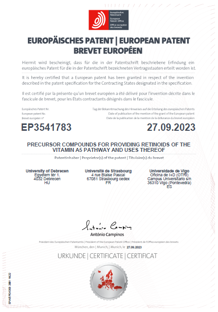 Vitamin A5 erhält Patentschutz in Bereich Europa und somit  in 26 Europäischen Staaten