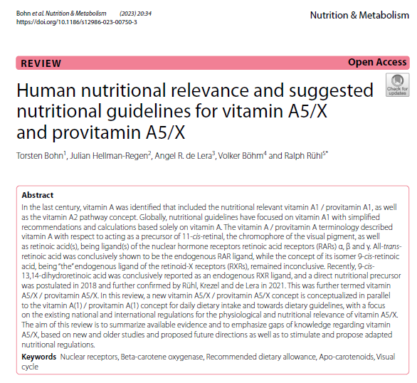 Ein Konsortium von Wissenschaftlern erarbeitet Vorschläge  für die Zufuhr von Vitamin A5 in Form von Provitamin A5 und stellt fest,  dass Vitamin A5 in pflanzlicher Form, Provitamin A5, hauptsächlich in  Blattgemüse vorkommt.