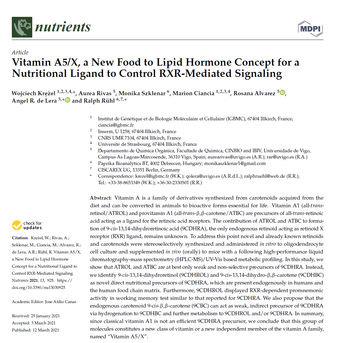 Wissenschaftler aus Spanien, Frankreich und Ungarn  entdecken ein neues Vitamin, Vitamin A5